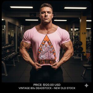 Vintage 1982 Bodybuilding/Muscle Gym Shirt - Pink 3XL Oversized Deadstock